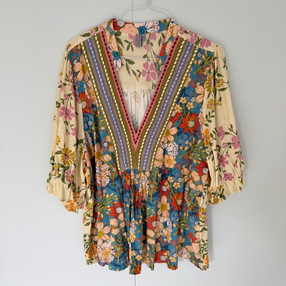 BL^NK LONDON x ANTHROPOLOGIE Stephanie Top in Yellow Blue Floral - Picture 2 of 7